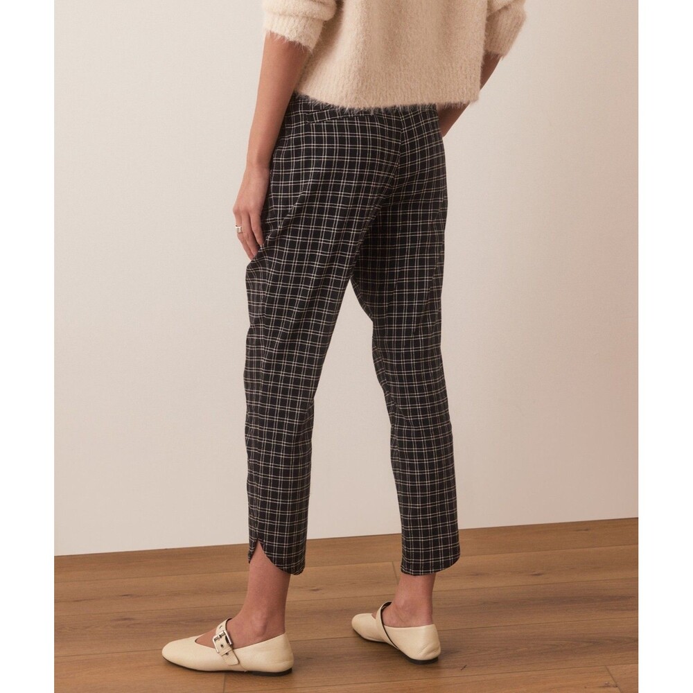 Marine Layer Allison Pant S Black Windowpane Plaid Wide Leg Elastic Waist Tencel